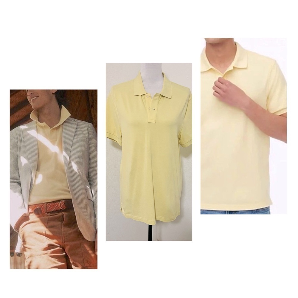 J. Crew Men’s Polo Shirt Size Medium Flex Pique Yellow Cotton Split Hem EUC